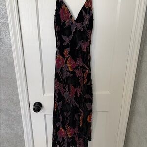 Lulu's Black Midi Slip Dress with Purple & Burgundy Floral Print